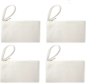 Wristlet Cotton Canvas Zipper Cosmetic Bag Makeup Bags Tool Organizer with Cotton Lining, 5.11"x7.48", White, Pack of 4