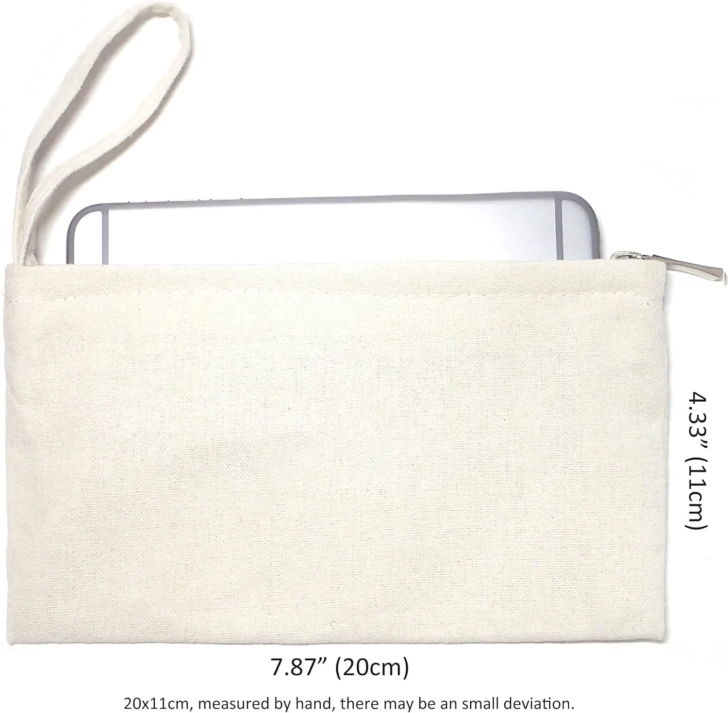 Wristlet Cotton Canvas Zipper Cosmetic Bag Makeup Bags Tool Organizer with Cotton Lining, 5.11"x7.48", White, Pack of 4