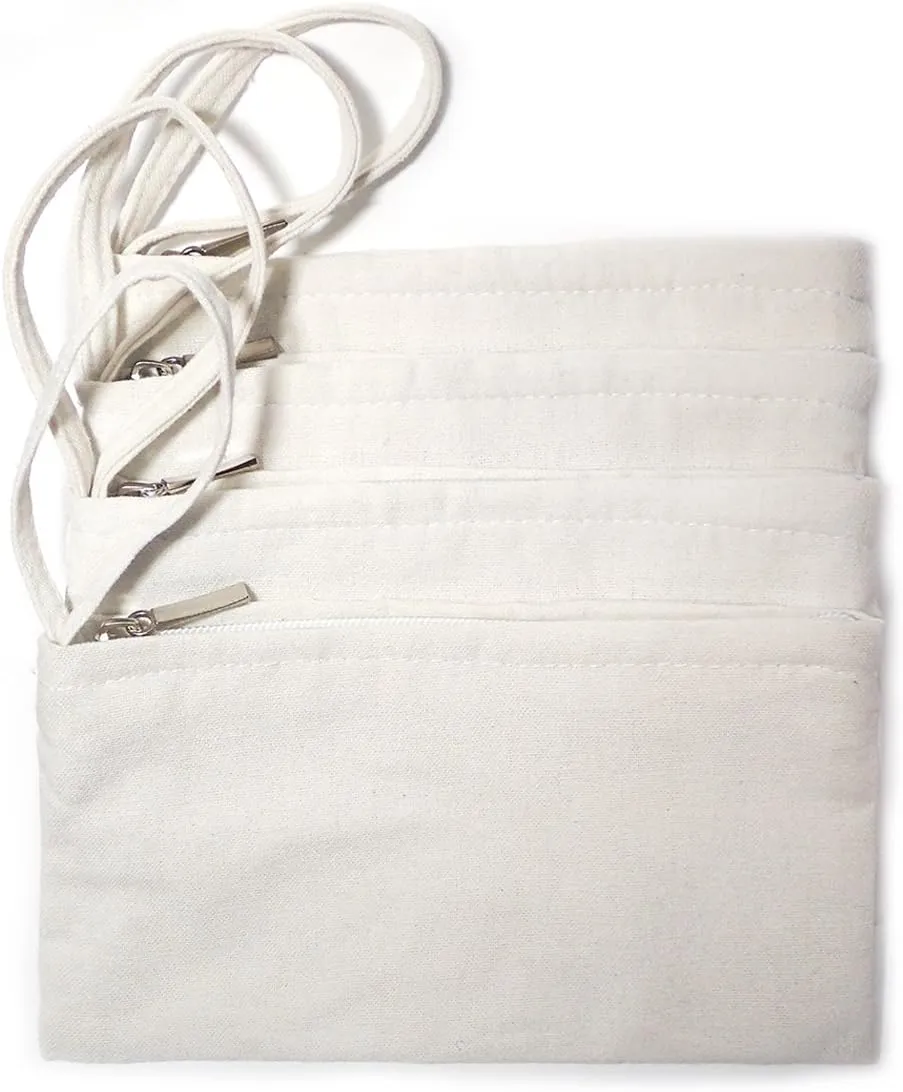 Wristlet Cotton Canvas Zipper Cosmetic Bag Makeup Bags Tool Organizer with Cotton Lining, 5.11"x7.48", White, Pack of 4