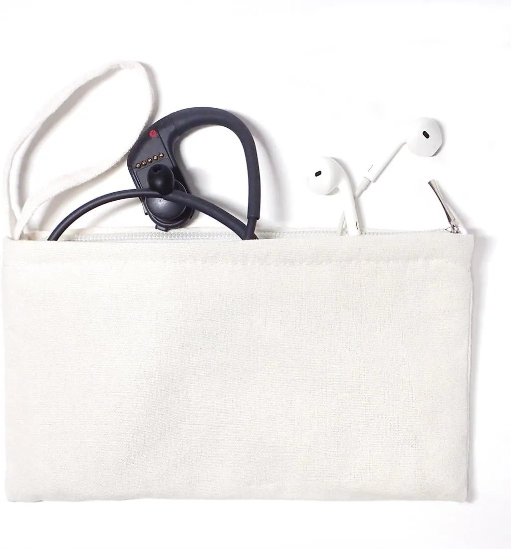 Wristlet Cotton Canvas Zipper Cosmetic Bag Makeup Bags Tool Organizer with Cotton Lining, 5.11"x7.48", White, Pack of 4
