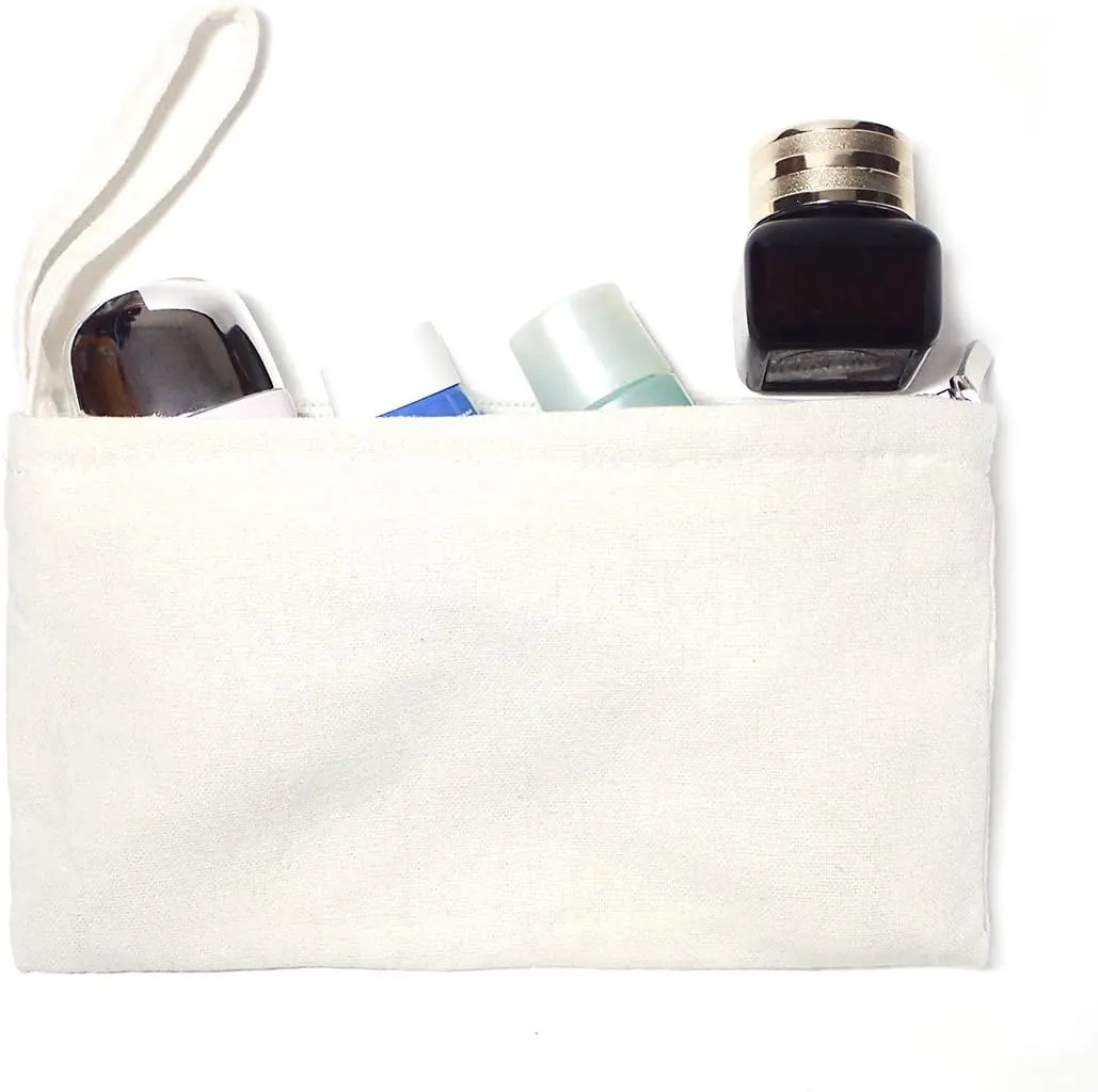 Wristlet Cotton Canvas Zipper Cosmetic Bag Makeup Bags Tool Organizer with Cotton Lining, 5.11"x7.48", White, Pack of 4