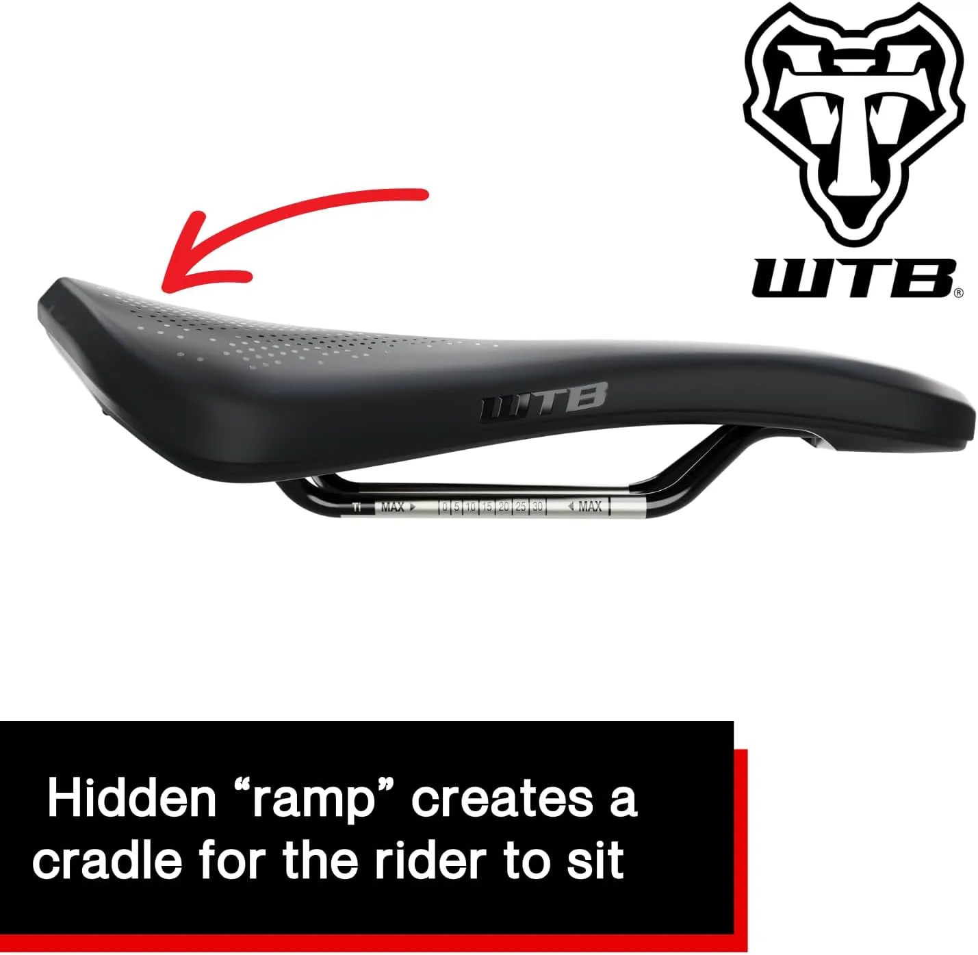 WTB Rocket Fusion Form E-Bike MTB Saddle, Available with Titanium, Stainless Steel, Chromoly, and Steel Rails, Fusion Form Base, Thick Padding Support, Integrated Handle