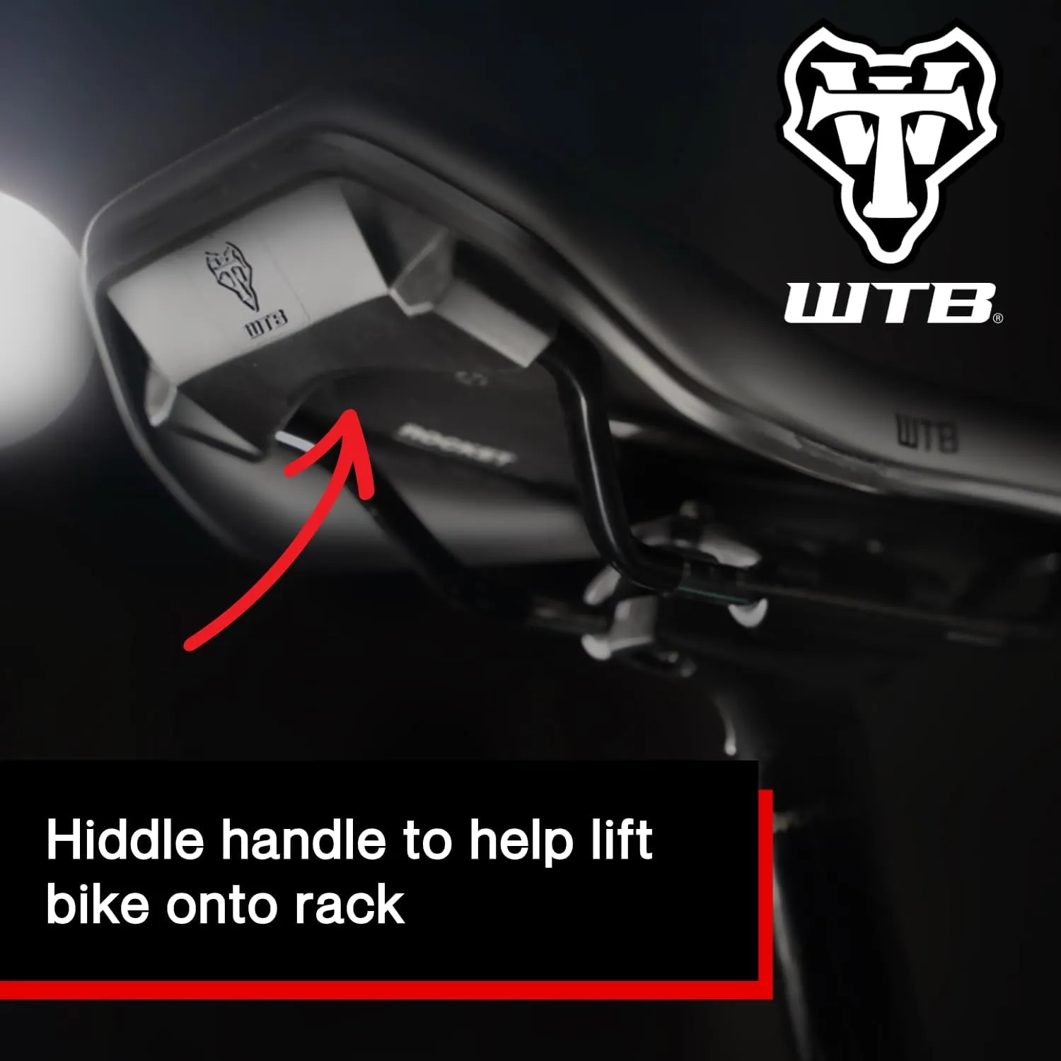 WTB Rocket Fusion Form E-Bike MTB Saddle, Available with Titanium, Stainless Steel, Chromoly, and Steel Rails, Fusion Form Base, Thick Padding Support, Integrated Handle