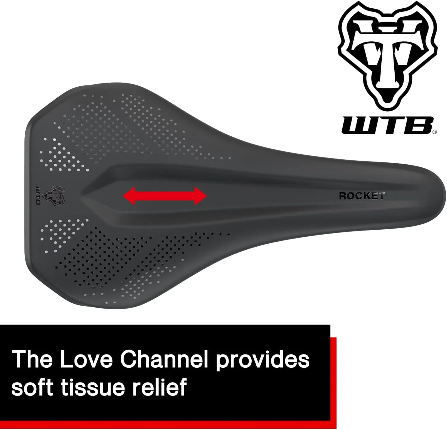 WTB Rocket Fusion Form E-Bike MTB Saddle, Available with Titanium, Stainless Steel, Chromoly, and Steel Rails, Fusion Form Base, Thick Padding Support, Integrated Handle