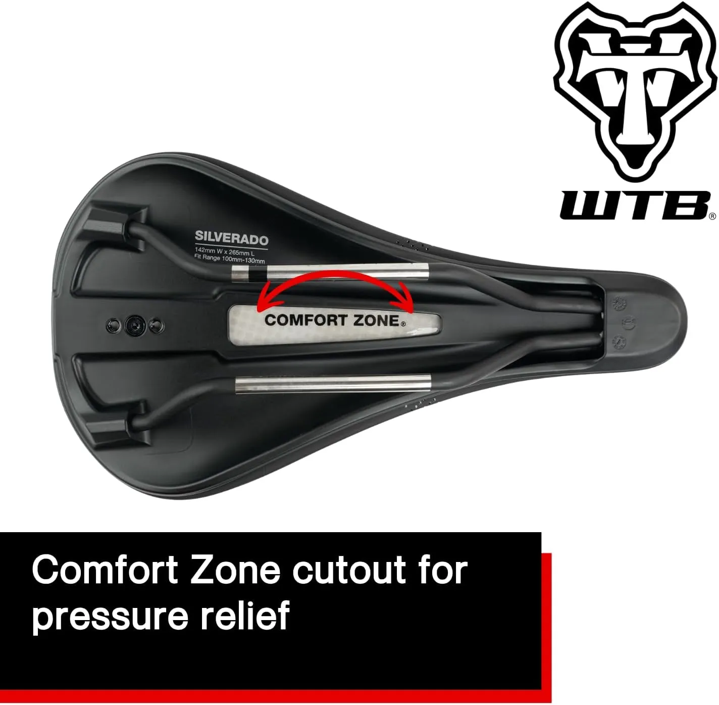 WTB Silverado 265 Medium Fusion Form Mountain Bike Saddle, Available with Carbon, Stainless Steel, or Titanium Rails, Comfortable Thin Padding, Contoured Shape with a Flex-Tuned Shell, Lightweight