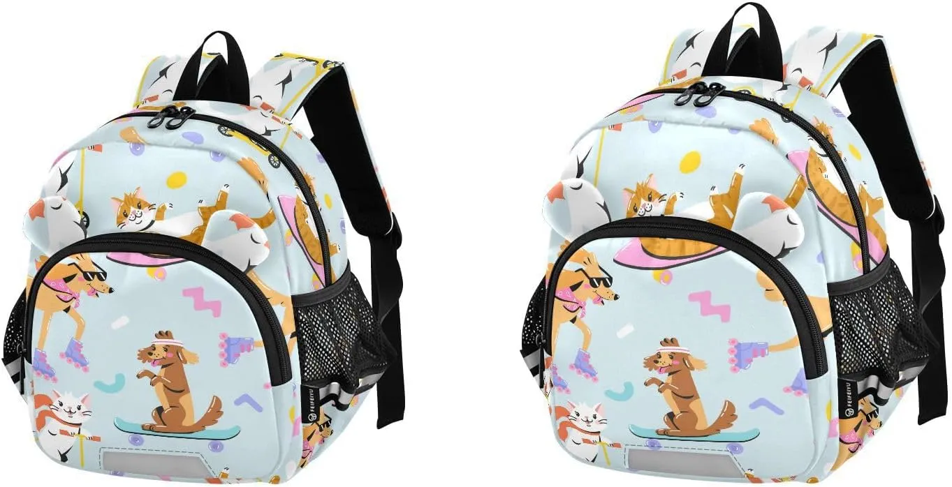 Wusikd Kids Backpack Funny Cat Dog Toddler Bags Skateboard Schoolbag for Girls Boys Kindergarten Student S
