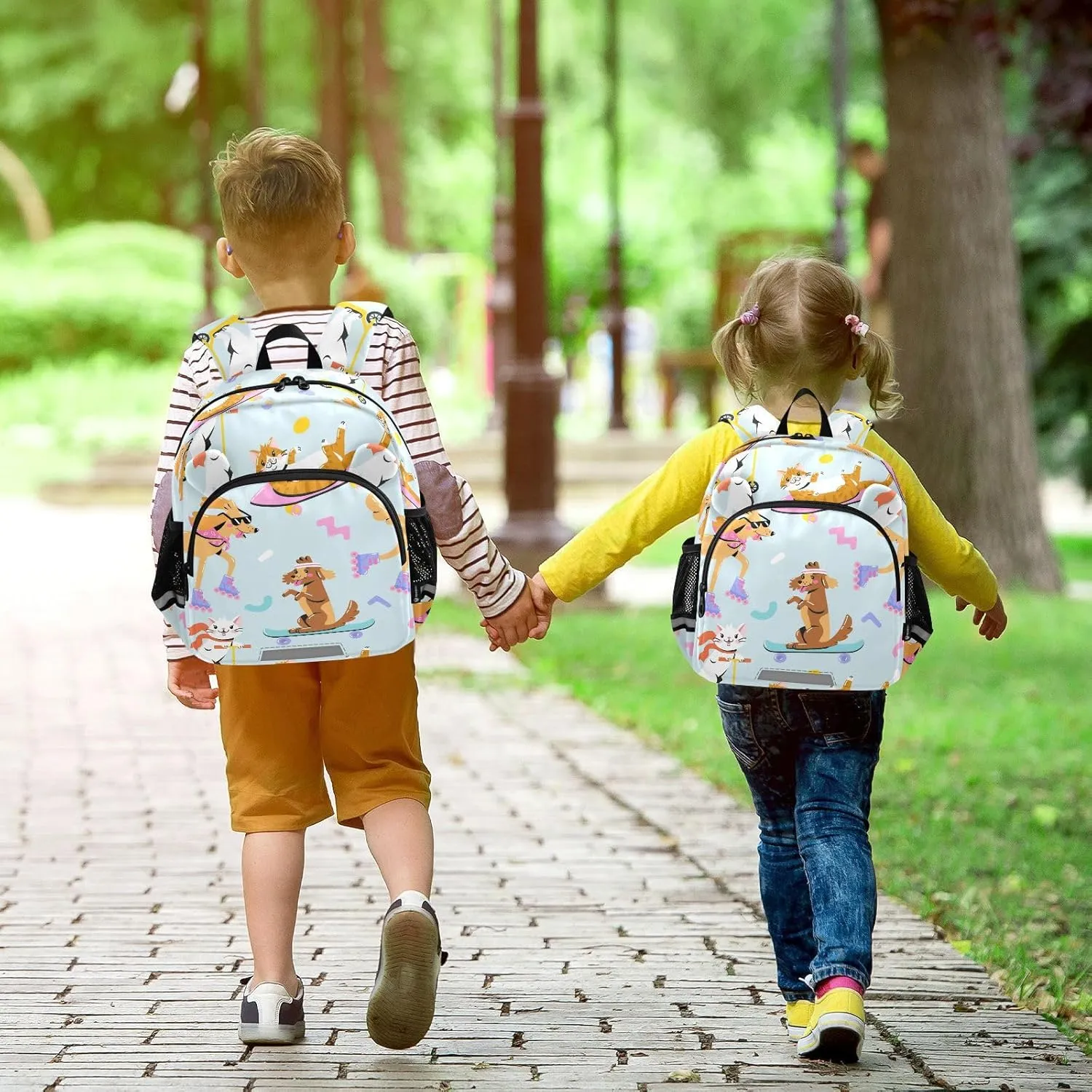 Wusikd Kids Backpack Funny Cat Dog Toddler Bags Skateboard Schoolbag for Girls Boys Kindergarten Student S