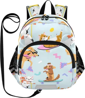 Wusikd Kids Backpack Funny Cat Dog Toddler Bags Skateboard Schoolbag for Girls Boys Kindergarten Student S