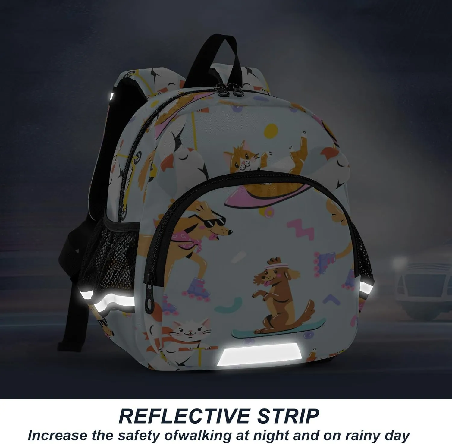 Wusikd Kids Backpack Funny Cat Dog Toddler Bags Skateboard Schoolbag for Girls Boys Kindergarten Student S