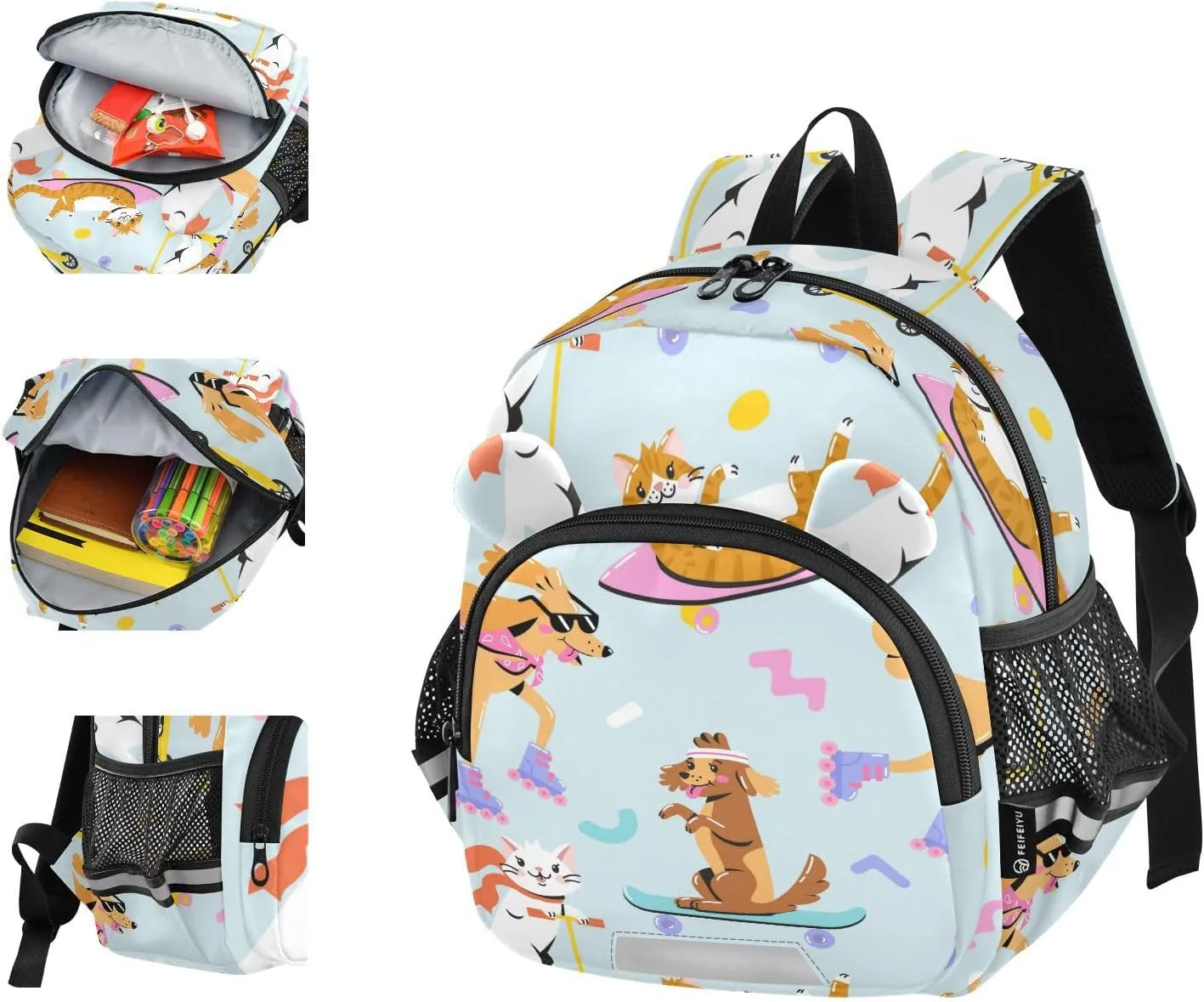 Wusikd Kids Backpack Funny Cat Dog Toddler Bags Skateboard Schoolbag for Girls Boys Kindergarten Student S