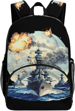 WW2 Warship Battleship Cruisers Naval Fleet Backpack Print Laptop Bag Shoulder Bags Travel Casual Daypacks For Women Men