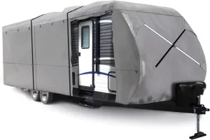XGEAR Thick 6-Ply Top Panel Travel Trailer Cover- Ripstop Waterproof RVs Covers with Storage Bag and Windproof Buckles (33'-35')