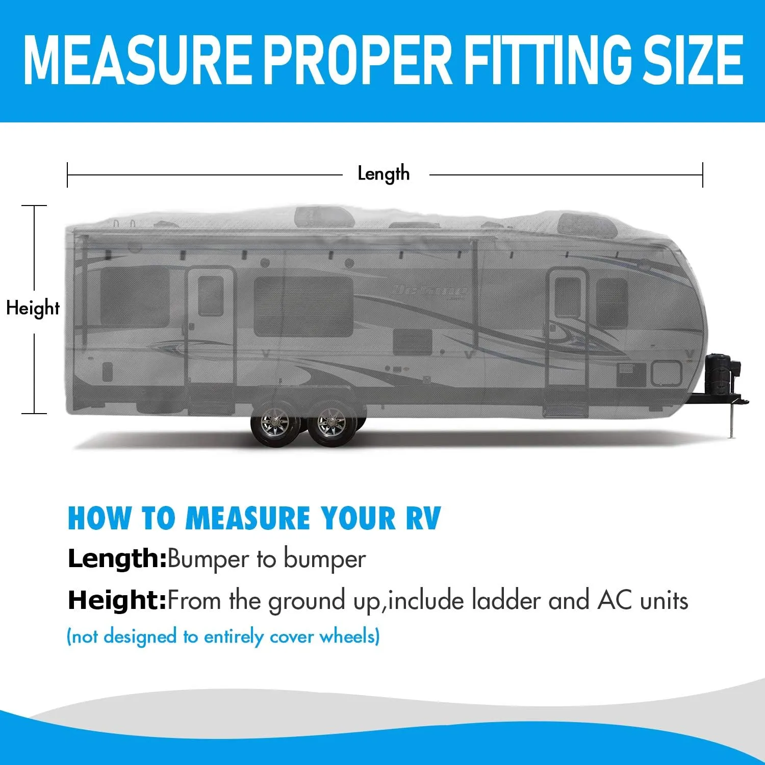 XGEAR Thick 6-Ply Top Panel Travel Trailer Cover- Ripstop Waterproof RVs Covers with Storage Bag and Windproof Buckles (33'-35')