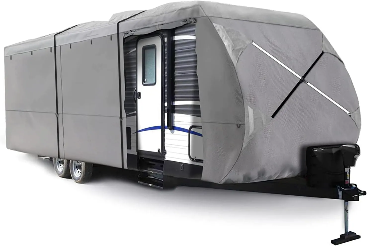 XGEAR Thick 6-Ply Top Panel Travel Trailer Cover- Ripstop Waterproof RVs Covers with Storage Bag and Windproof Buckles (33'-35')