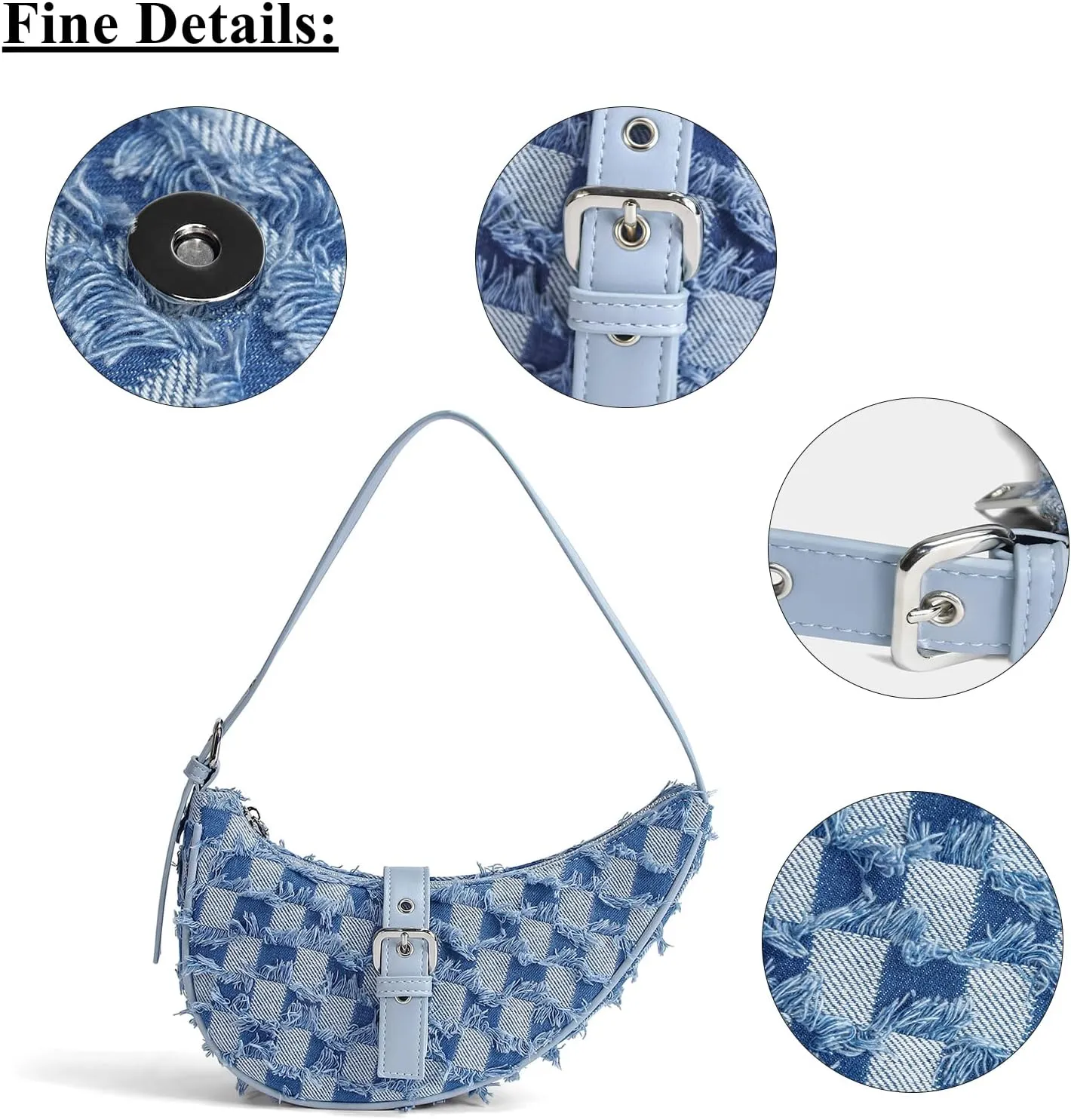 Y2K Saddle Hobo Bag, Women Shoulder Purse Moon Bag Handbag Fashion for Girls