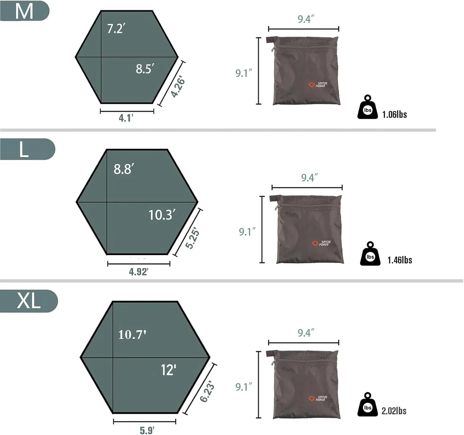 YDYJKI Waterproof Camp Tarp -Hexagonal Tent Tarp for Under Tent -Ground Sheet Mat for Camping Hiking Backpacking Outdoor Travel (XL12' X 10.7'-Grey)