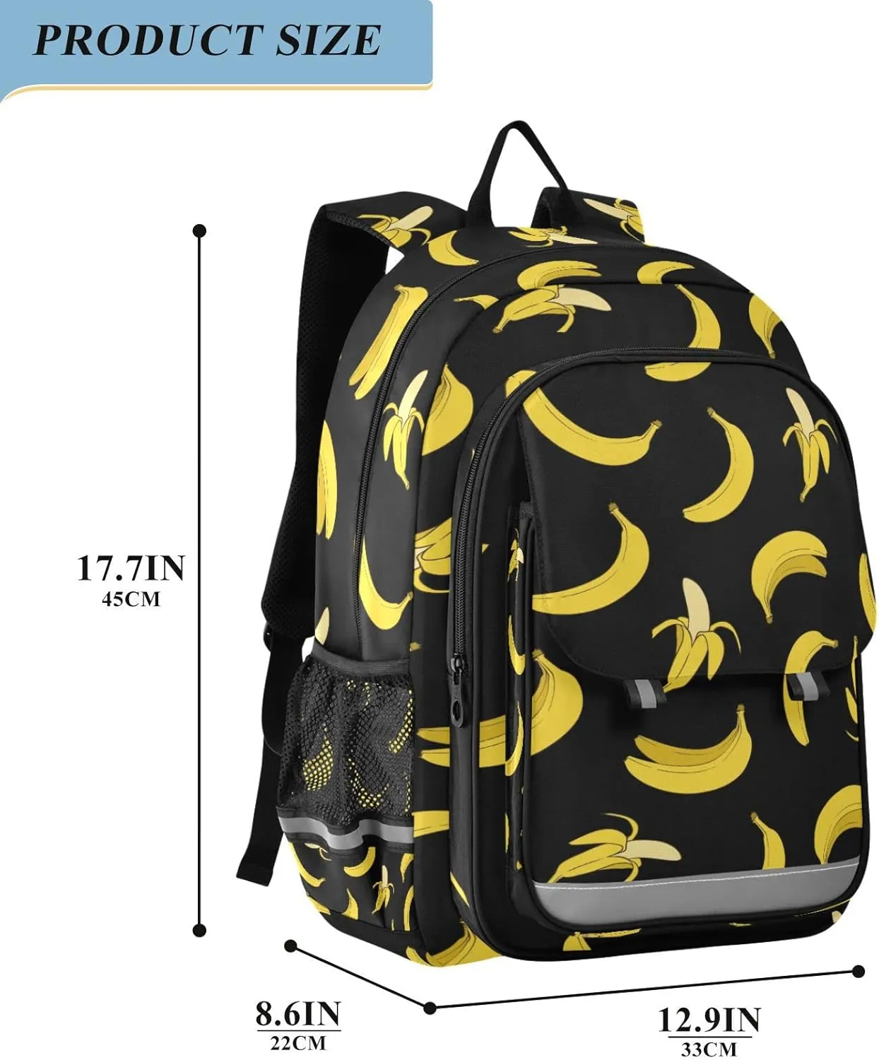 Yellow Banana Backpack School Bag Lightweight Laptop Backpack Student Travel Daypack with Reflective Stripes