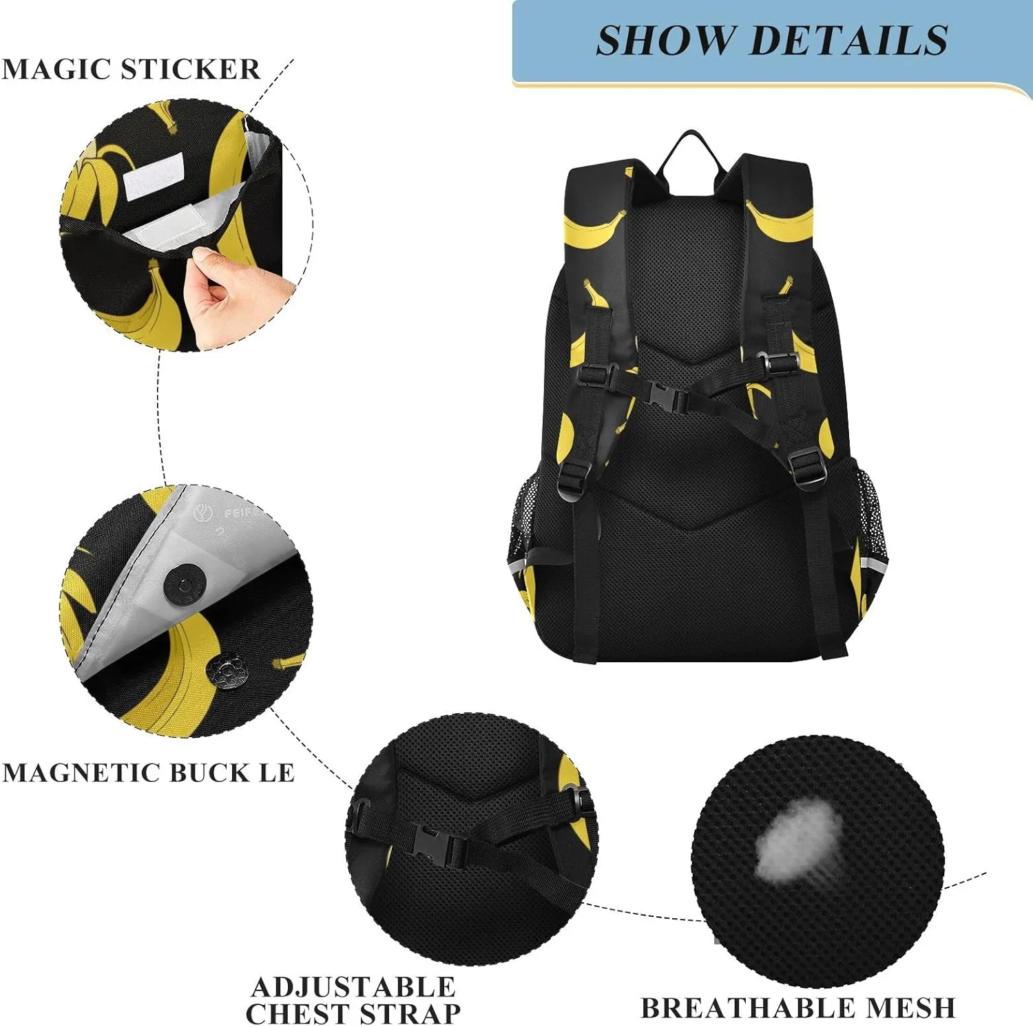 Yellow Banana Backpack School Bag Lightweight Laptop Backpack Student Travel Daypack with Reflective Stripes