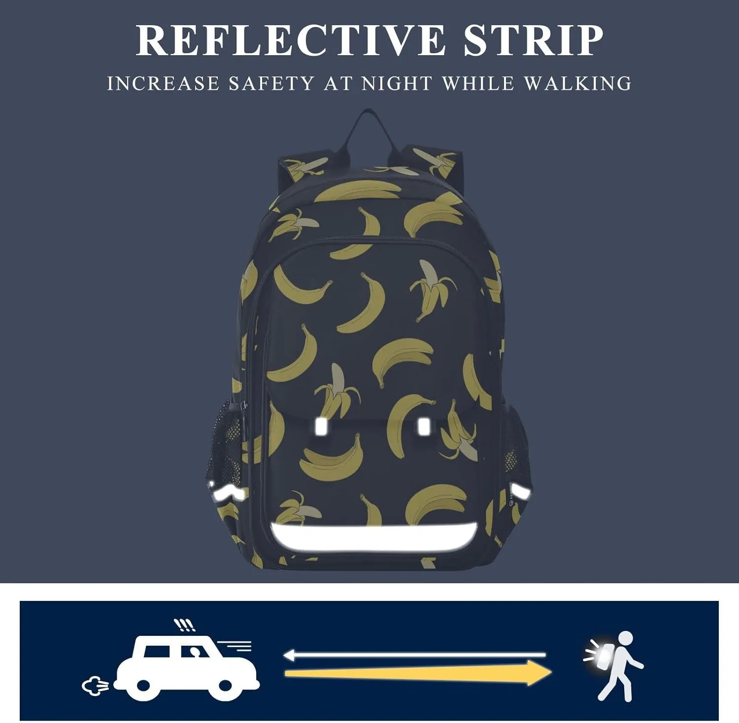 Yellow Banana Backpack School Bag Lightweight Laptop Backpack Student Travel Daypack with Reflective Stripes