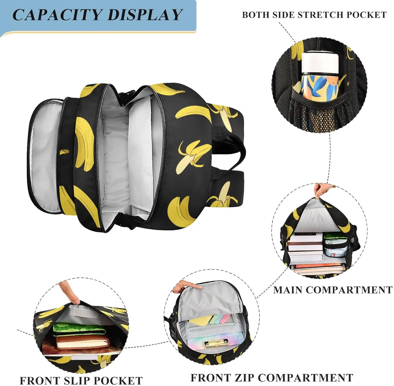 Yellow Banana Backpack School Bag Lightweight Laptop Backpack Student Travel Daypack with Reflective Stripes