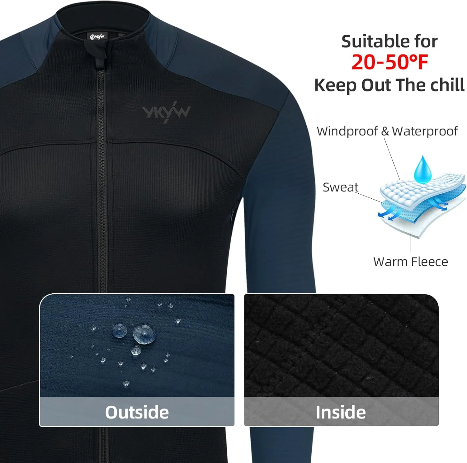 YKYWBIKE Cycling Jackets for Men Winter,Water Resistant Softshell,Windproof Bike Jacket,Cold Weather Motorcycle Jacket