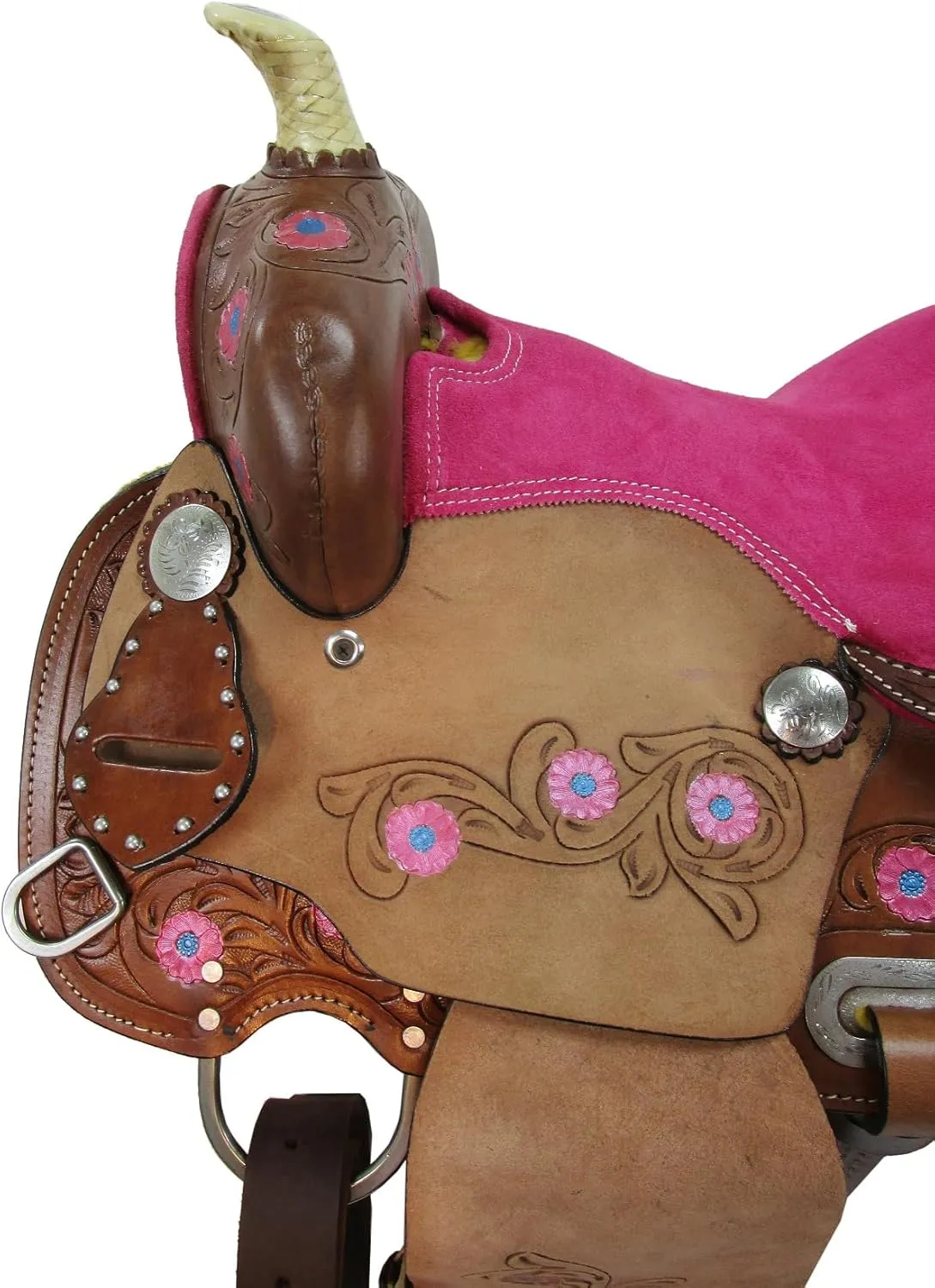Youth Western Saddle Kids Trail Pleasure Horse Barrel Racing Tooled Leather Tack Set 10 12 13