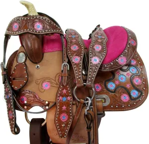 Youth Western Saddle Kids Trail Pleasure Horse Barrel Racing Tooled Leather Tack Set 10 12 13