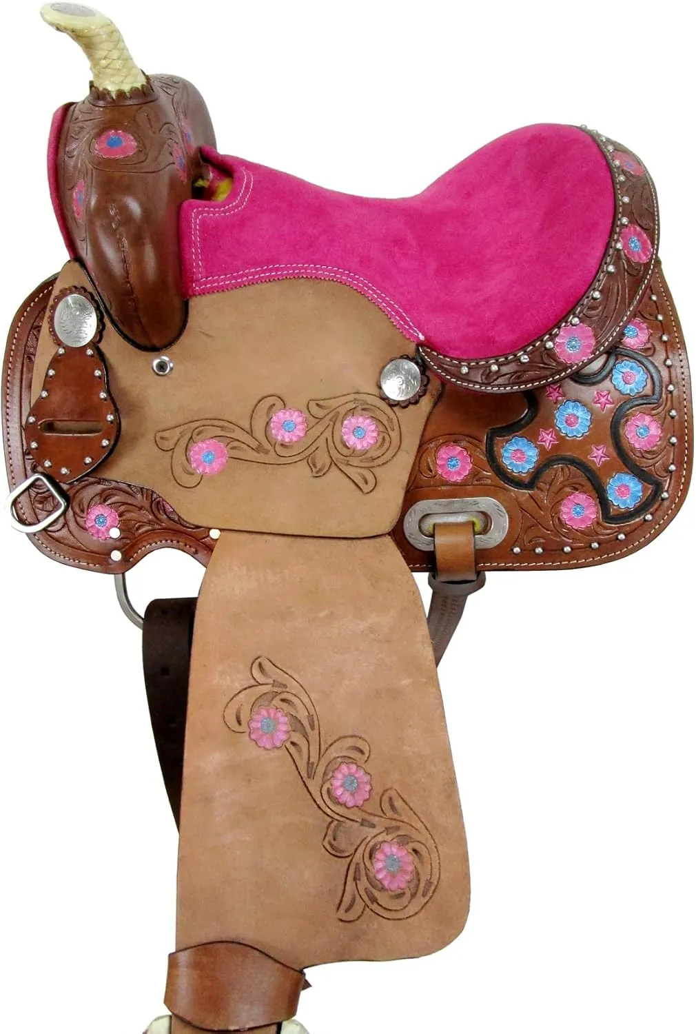 Youth Western Saddle Kids Trail Pleasure Horse Barrel Racing Tooled Leather Tack Set 10 12 13
