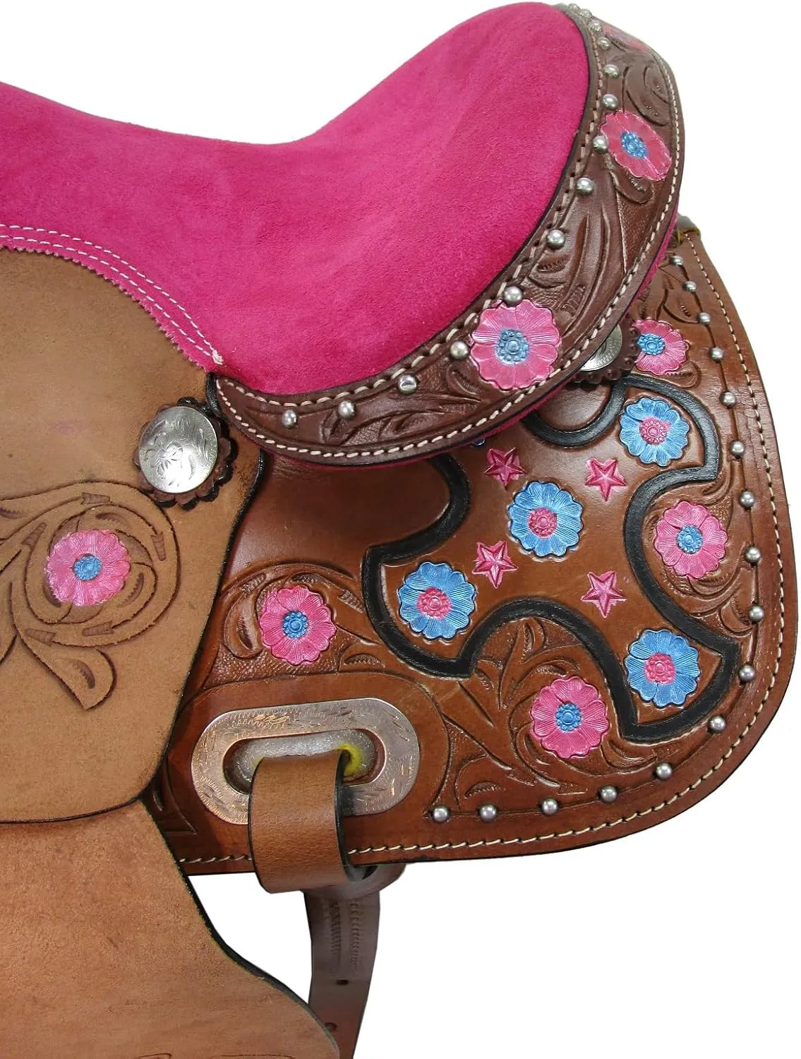 Youth Western Saddle Kids Trail Pleasure Horse Barrel Racing Tooled Leather Tack Set 10 12 13