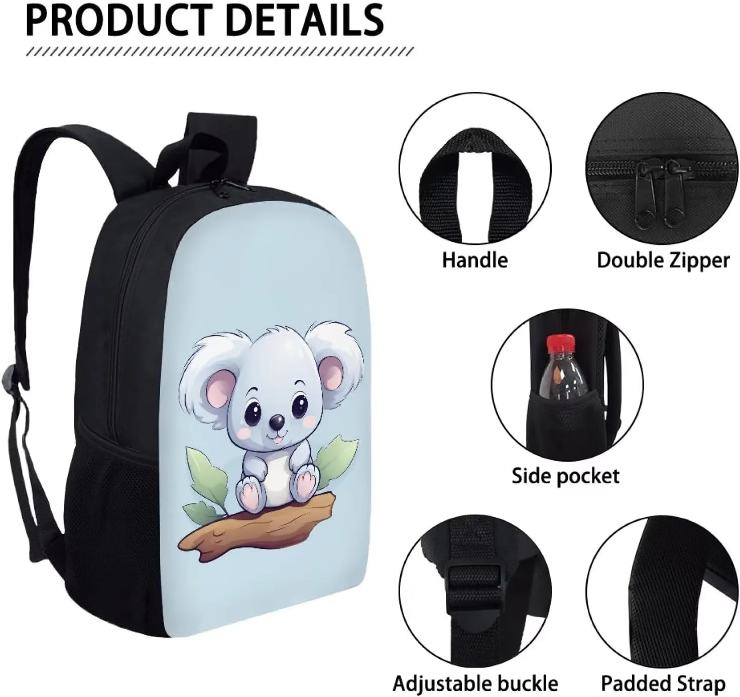 Ystardream Koala Bookbags for 5Th Grade Girls Elementary School Backpack for Girls Cute School Supplies for Teen Girls Blue Kindergarten School Bag Lightweight Shoulder Bag Students Daypacks