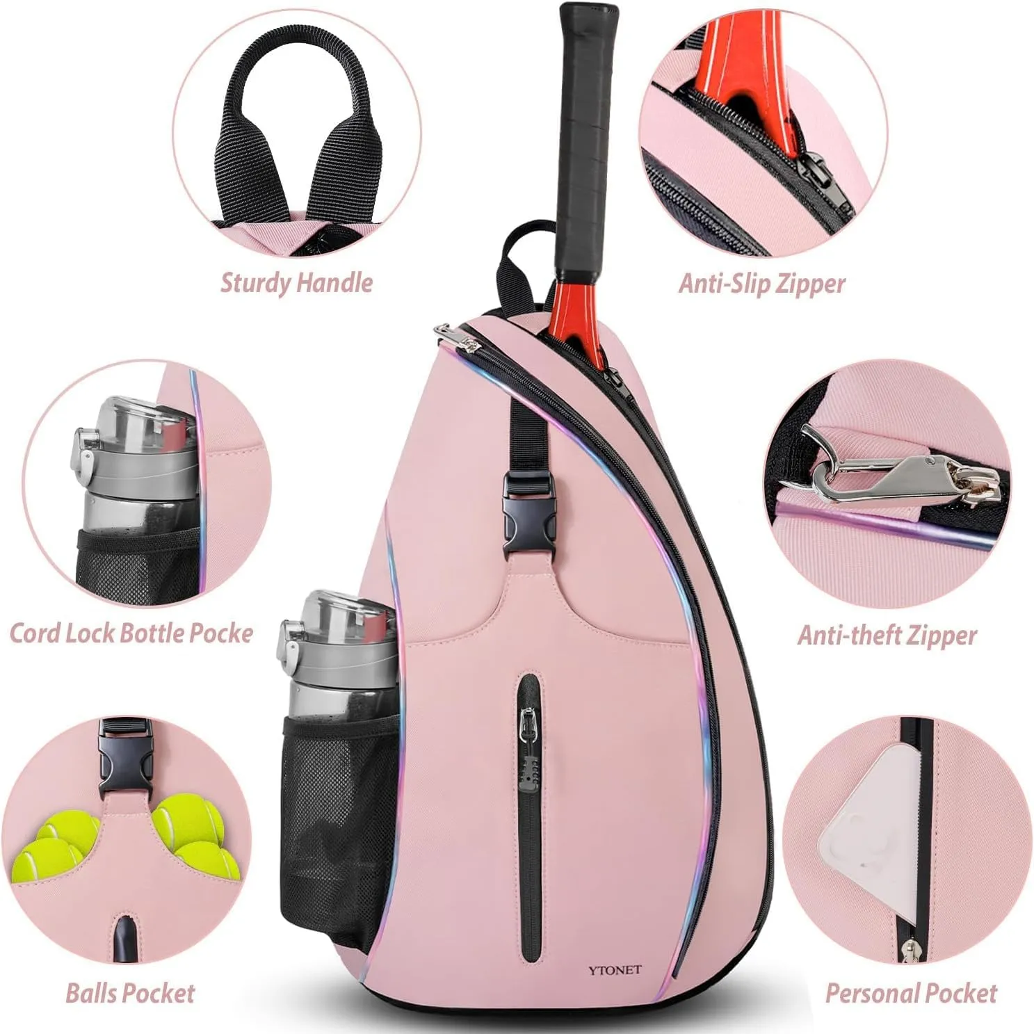 Ytonet Tennis Bag, Tennis Sling Backpack Crossbody Water Resistant for Men Women, Compatible for Pickleball Badminton Rackets