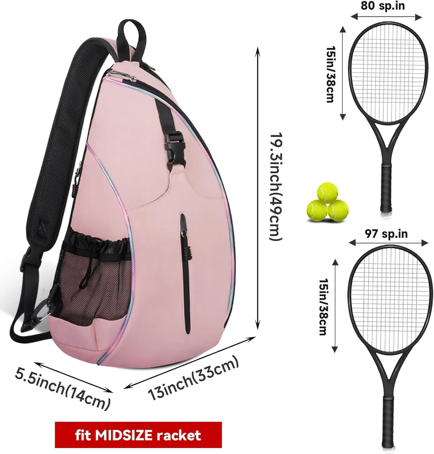 Ytonet Tennis Bag, Tennis Sling Backpack Crossbody Water Resistant for Men Women, Compatible for Pickleball Badminton Rackets