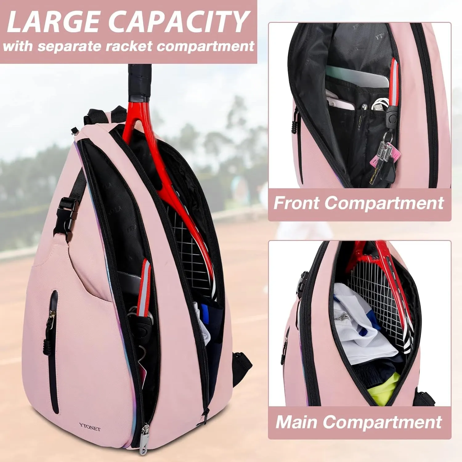 Ytonet Tennis Bag, Tennis Sling Backpack Crossbody Water Resistant for Men Women, Compatible for Pickleball Badminton Rackets