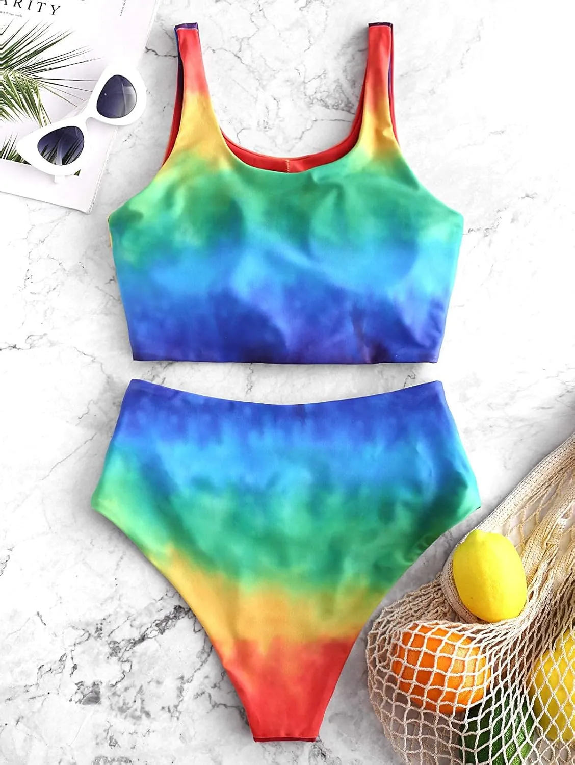 ZAFUL Women's High Waisted Tankini Swimsuit Scoop Neck Ruched Bikini Set Tummy Control Knot Two Pieces Bathing Suit