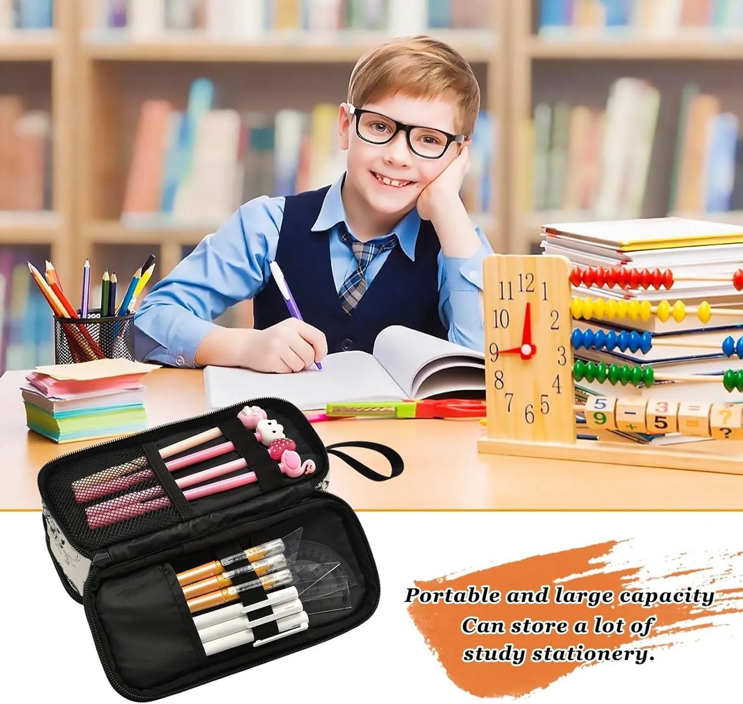 ZAZYXTJ Goth Bat Large Capacity Pencil Case 3 Compartment Pen Pouch Storage Canvas Makeup Bag for School Office Teen Girl Boy Men Women