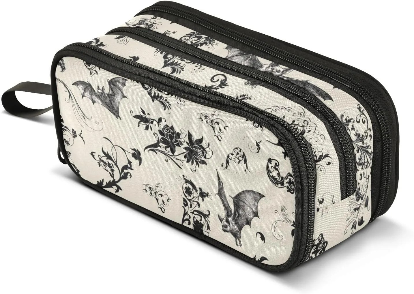 ZAZYXTJ Goth Bat Large Capacity Pencil Case 3 Compartment Pen Pouch Storage Canvas Makeup Bag for School Office Teen Girl Boy Men Women
