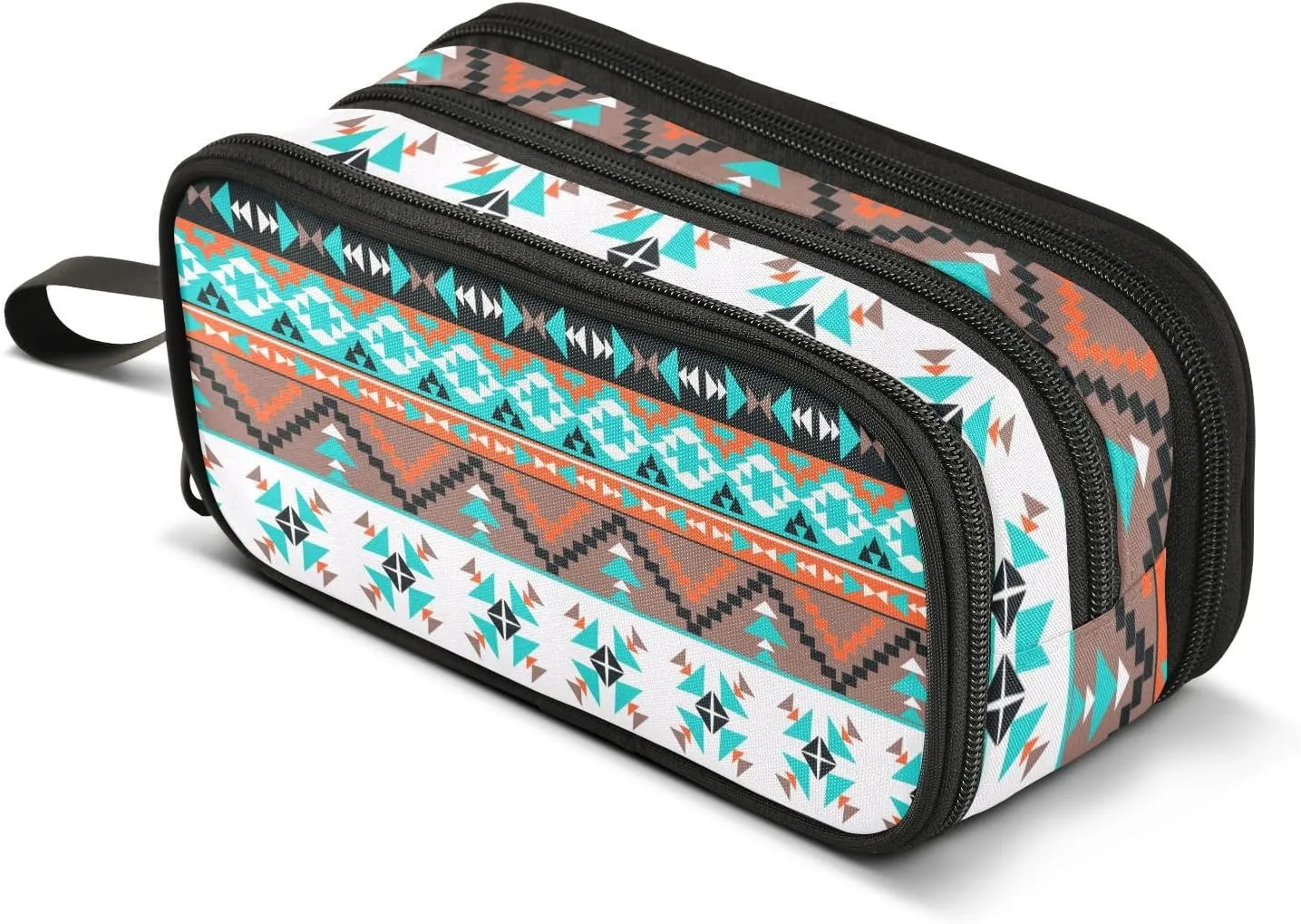 ZAZYXTJ Western Aztec Large Capacity Pencil Case 3 Compartment Pen Pouch Storage Canvas Makeup Bag for School Office Teen Girl Boy Men Women