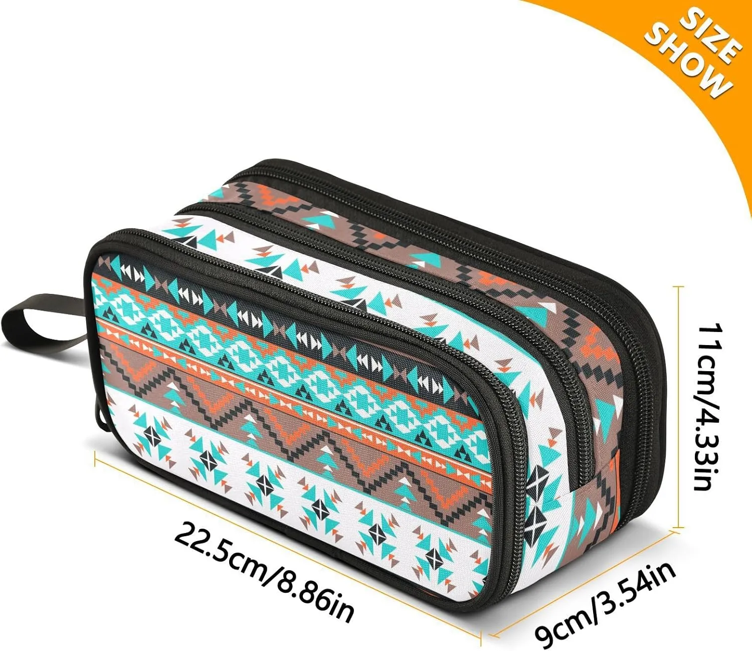 ZAZYXTJ Western Aztec Large Capacity Pencil Case 3 Compartment Pen Pouch Storage Canvas Makeup Bag for School Office Teen Girl Boy Men Women