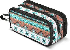 ZAZYXTJ Western Aztec Large Capacity Pencil Case 3 Compartment Pen Pouch Storage Canvas Makeup Bag for School Office Teen Girl Boy Men Women