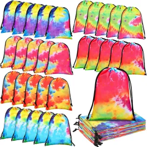 Zhengmy Tie Dye Party Favor Bags 10 x 7 Inch Candy Goodies Treat Bags Drawstring Colorful Birthday Gift for Tie Dye Supplies Beach Party(24 Pack,Graffiti Style)