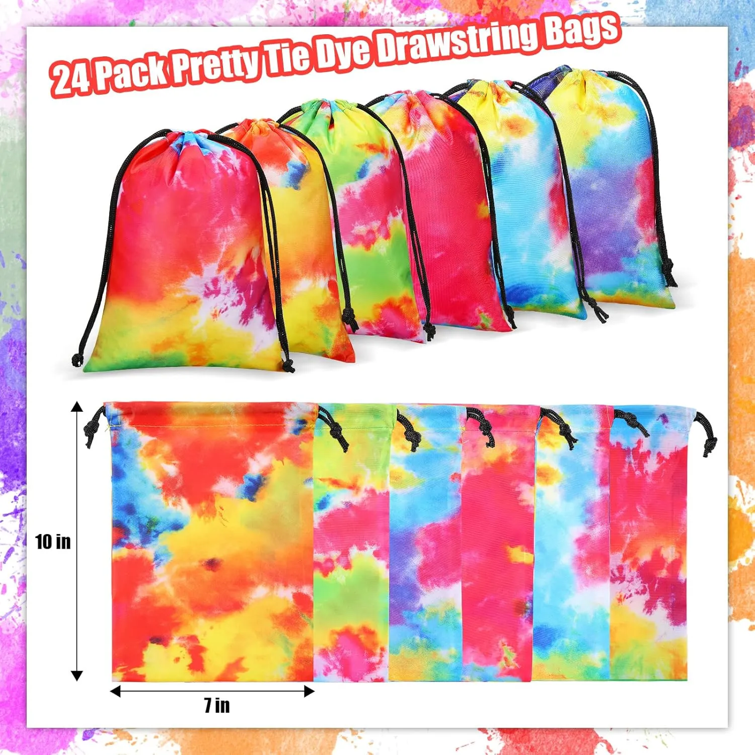 Zhengmy Tie Dye Party Favor Bags 10 x 7 Inch Candy Goodies Treat Bags Drawstring Colorful Birthday Gift for Tie Dye Supplies Beach Party(24 Pack,Graffiti Style)