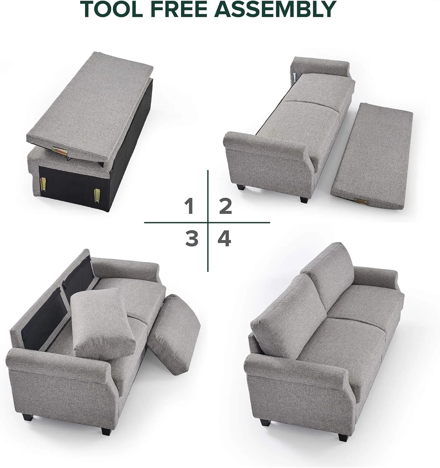 ZINUS Josh Sofa Couch, Easy, Tool-Free Assembly, Soft Grey