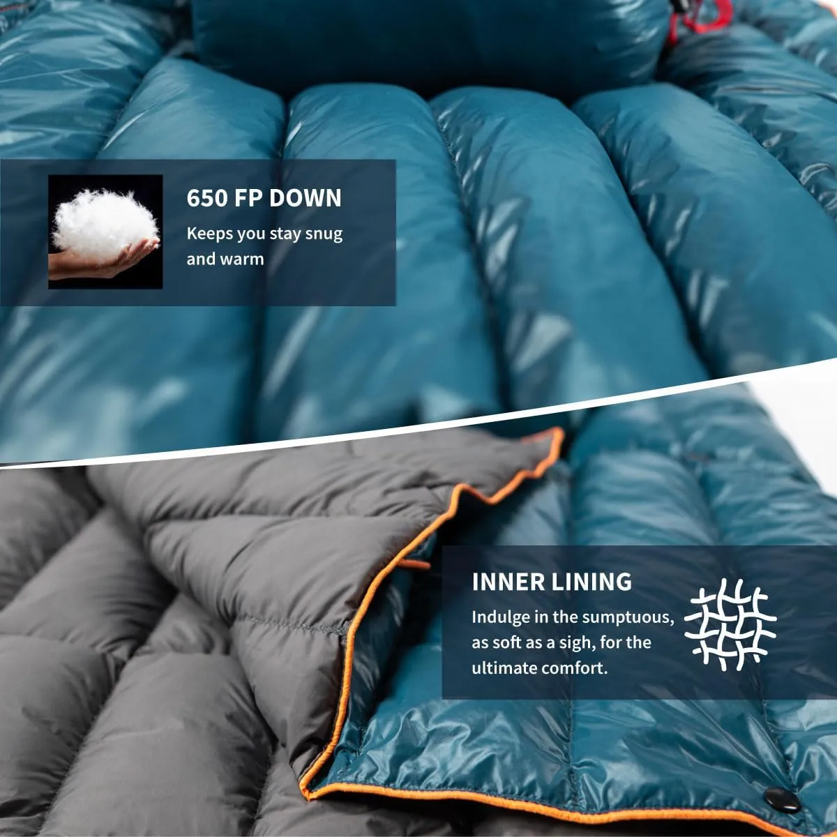 ZOOOBELIVES Ultralight Down Camping Blanket - 1.35lbs, 650 Fill Power Puffy Quilt. Compact & Warm Comforter for Travel, Beach, Hammock, Backpacking - Elevate Your Outdoor Comfort - AlpliveR300